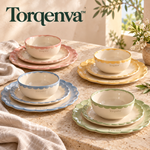 Torqenva™ Palette Table Ceramic Dinnerware Set, 12 Pieces — Colorful Dinner Plates, Salad Plates & Bowls, Service for 4