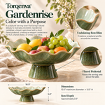 Torqenva™ Gardenrise Ceramic Pedestal Fruit Bowl, 10.5 Inch — Sculptural Wavy Serving Bowl & Table Centerpiece