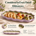 Torqenva™ Ribbonwave Ceramic Serving Platter, 13 Inch — Wavy Oval Appetizer Tray for Pastries, Snacks & Shared Sides