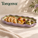 Torqenva™ Ribbonwave Ceramic Serving Platter, 13 Inch — Wavy Oval Appetizer Tray for Pastries, Snacks & Shared Sides