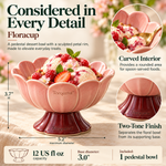 Torqenva™ Floracup Ceramic Dessert Bowl, 12 fl oz — Pedestal Ice Cream Dish with Sculpted Petal Rim