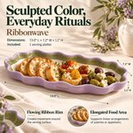 Torqenva™ Ribbonwave Ceramic Serving Platter, 13 Inch — Wavy Oval Appetizer Tray for Pastries, Snacks & Shared Sides