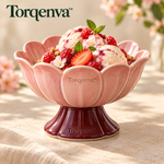 Torqenva™ Floracup Ceramic Dessert Bowl, 12 fl oz — Pedestal Ice Cream Dish with Sculpted Petal Rim