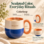 Torqenva™ Colorloop Ceramic Coffee Mug, 14 fl oz — Colorblock Stoneware Tea Cup with Sculptural Loop Handle