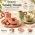 Torqenva™ Sunday Mosaic Ceramic Breakfast Set for 2, 6 Pieces — Coffee Mugs, Brunch Plates & Yogurt Bowls in Coordinated Colors