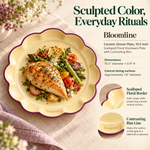 Torqenva™ Bloomline Ceramic Dinner Plate, 10.5 Inch — Scalloped Floral Stoneware Plate with Contrasting Rim