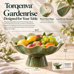 Torqenva™ Gardenrise Ceramic Pedestal Fruit Bowl, 10.5 Inch — Sculptural Wavy Serving Bowl & Table Centerpiece