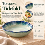 Torqenva™ Tidefold Ceramic Pasta Bowl, 28 fl oz — Wide Shallow Stoneware Bowl for Pasta, Salads & Grain Bowls