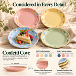 Torqenva™ Confetti Cove Ceramic Dessert Plates, Set of 4 — 7.5 Inch Colorful Salad & Appetizer Plates with Organic Rims